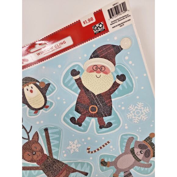 Christmas Window Clings Sticker Decals Holiday Glitter Flocked Santa Friends U13 - Picture 2 of 4